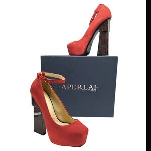 Aperlai Geisha Doll Suede Mandarine Heels Size 7 / 37